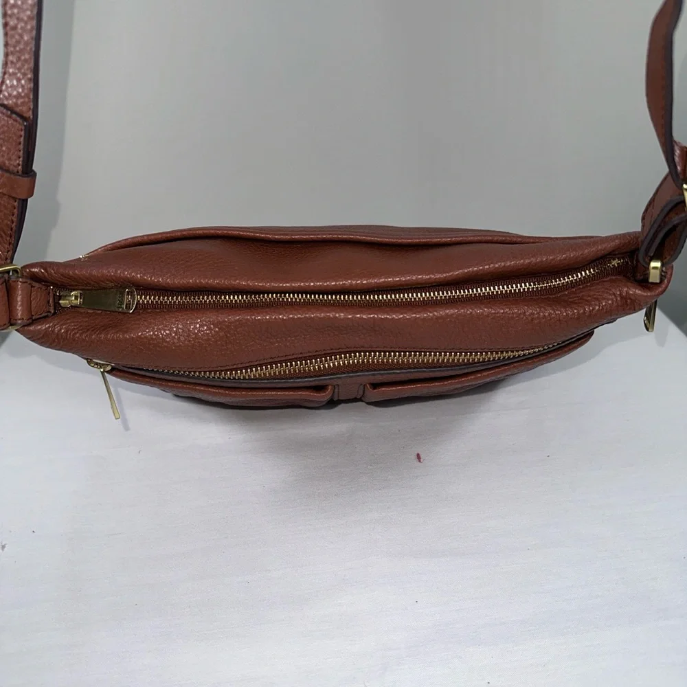 Fossil Piper Brown Pebble Leather Crossbody Small Messenger Bag Expandable